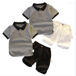Clothing Sets Short Sleeve Stripe Shirt Shorts 2-Piece Set Summer Kids Baby Boys Girls Cotton Casual T-Shirt Tracksuit Clothes Suit