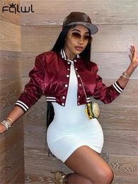 Women's Jackets Habbris Autumn Wine Red Satin Jacket Party Club Outfits For Women 2024 Bodycon Black Short Crop Single Breasted Baseball