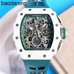 Swiss ZF Factory Watches Wrist Chronograph Mechanical 11-03 Designer Multifunctional Automatic Mechanical White Carbon Fibre Green Tape High-quality 2p