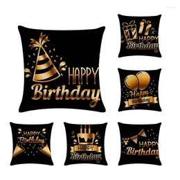 Pillow Happy Birthday Linen Throw Case Cartoon Black Background Pillows For Sofa Car Seat Cover 45x45cm Home Decor ZY610