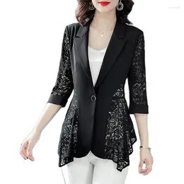 Women's Suits 2024 Spring Summer Suit Jacket Thin Women Black Jackets Lace Coat Fashion One Button Outwear Tops Blazer Vintage Female