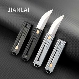 Camping Hunting Knives Mini gravity extendable box cutter D2 steel EDC pocket practical knife Mini Cool Sharp Self Defence Keychain Knife Q240522