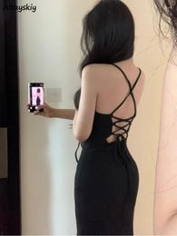 Casual Dresses Backless Women Sexy Side-slit Clubwear Female Charming Sheath Summer Ins Simple Korean Style Party Temperament