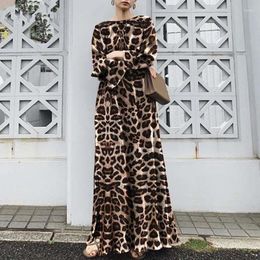 Casual Dresses Islam Abaya Dress Leopard Print Abayas For Women Long Over-the-knee Ladies Long-sleeved