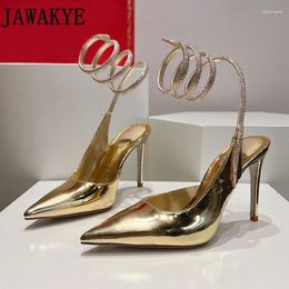 Dress Shoes Designer Brand Gold High Heels Summer Heel Party Sandals Blingbling Open Back Ankle Cross Formal Slingbacks