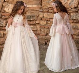 Vintage Long Sleeve Bohemain Flower Girl Dresses A Line Appliques With Sash Long Kids Formal Occasion Birthday First Communion Pageant Gowns BC18610