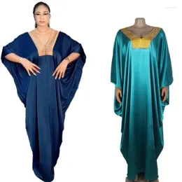 Ethnic Clothing Dubai Turkey Satin Abaya Islamic Kaftan Women Party Dresses Morocco Maxi African Fashion V-neck Rhinestones Robe Dashiki