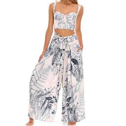 Women's Swimwear Colourful Tie-Dye Swimsuit Two Piece Vintage High Waist Cut Out Backless Bikini and Chiffon Pants Summer Beachwear 2024 Fashion T240523