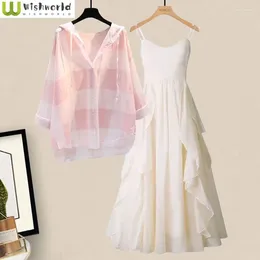 Work Dresses Spring/Summer Women's Set 2024 Korean Sunscreen Shirt Top French Gentle Sling Dress Elegant Two Piece