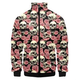 Jackets masculinos masculinos 3D Impressa Rose Skull Zip Jacket For Men Roused Funny Mens Designer Roupos Strtwear Tops Tops High Quty Jacket T240523