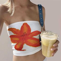 Women's Tanks Camis Y2k tube top womens floral graphics off shoulder strapless sleeveless sexy suitable for outdoor crops Bandeau Tank street clothing J240523