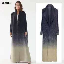 Women's Trench Coats Miyake Pleated Printed Women Coat Retro Design Loose Large Size Cardigan Long Dress 2024 Female Luxury Robe