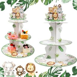 Party Decoration Jungle Animals Safari Cupcake Stand Baby Shower Birthday Decorations Holder Kids Wild One Supplies