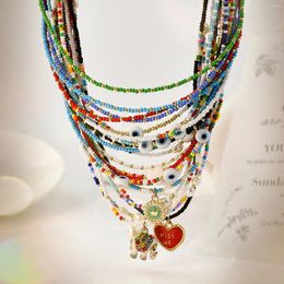 Choker Multicolor Glass Beaded Necklace For Women Summer Beach Party Club Fashion Jewelry Gifts Accessories 35cm Long