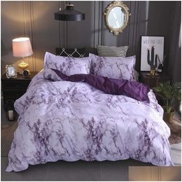 Conjuntos de cama Conjunto de mármore impresso Branco Purple Duvet ER rei queen size Quilt Brief Bed Consolador 3pcs 221206 Drop Delivery Home Dh0ix