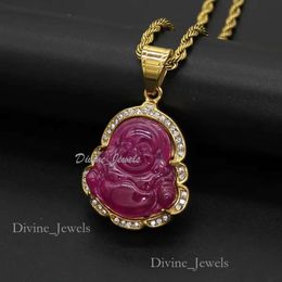 Luxury Jewelry Designer Jewelry Woman Green Jade Jewelry Laughing Buddha Pendant Chain Necklace For Women Stainless Steel 18K Gold Plated Mothers Day Gift 689