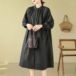 Casual Dresses 2024 Arrival Japanese Style Stand Collar Patchwork Dark Black Loose Autumn Dress Street Fashion Women Spring