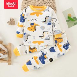 Pajamas Hibobi 2-piece baby home clothing childrens long sleeved cotton pajamas and pajama set cartoon cute little dinosaur print WX5.21