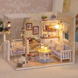 Blocks Kitten Mini Wooden Doll House Model Building Kit Toy Home Creative Room and Bedroom Decoration with Furniture for Birthday Gifts H240523