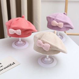 Fashion Baby Solid Color Flower Girls Warm Vintage Knitted Beret Hat Kids Autumn Winter Children Artist Painter Cap