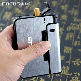 Lighters Portable automatic cigar box metal cigar box 10 piece cigar holder box mens Christmas gift lightless small tool Q240522