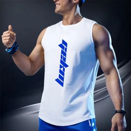 Sports Tank Top Men Summer Fashion Fast Dried Basketball Fitness O-Neck Printed Letter American Training Shirt Sleeveless Vest 240523
