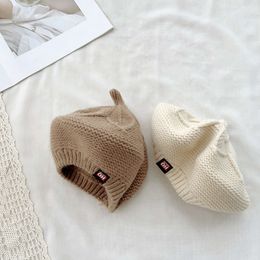 Fashion Knitted Baby Hats For Girls Solid Colour Beret Hat Vintage Children French Artist Warm Winter Painter Cap Beanie