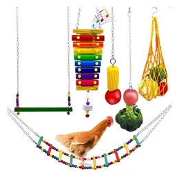 Other Bird Supplies Chicken Toys 6 Pieces For Coop Swing And Xylophone Toy Parrot Colourful Ladder