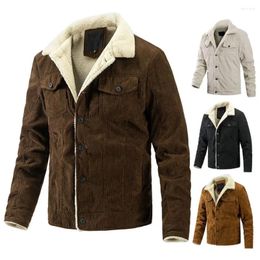 Men's Jackets Winter Men Coat Thickened Pockets Single-breasted Corduroy Jacket Vintage Lapel Long Sleeve Solid Colour