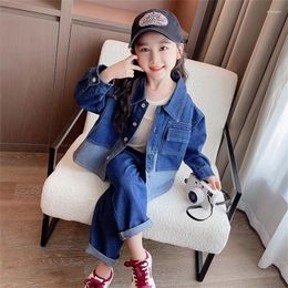 Clothing Sets Girls Coat Pants Kids Suits 2PCS/Set Cotton 2024 Retro Jean Spring Autumn Jogging Suit Teenagers Children