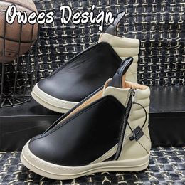 Casual Shoes Owees Design Men Shoe High Top Quality Sneaker Black Ankle Boot Geobasket Leather Fashion Thick-sole Flat Zip Boots