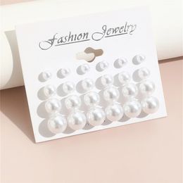 12 Pairsset White Simulated Pearl Stud Earrings Set For Women Jewelry Accessories Piercing Ball Kit Bijouteria Brinco 240511