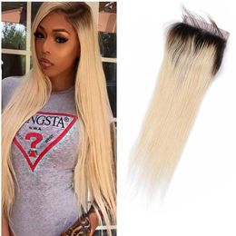 Brazilian Unprocessed Human Hair 1B/613# Blonde Colour 4X4 Lace Closure Straight Virgin Hair Extensions Top Closures 1B/613# Two Tones Itmkl