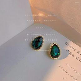 Stud Earrings Silver 925 Needle Earring Vintage Retro Style Emerald Green French Glass Crystal Elegant