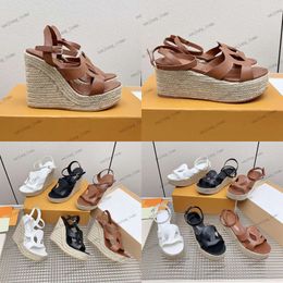 Women's platform straw sandals espadrille with ankle strap wedges slingback high heels pump crochet woven party evening shoes luxury designer beach casual slides