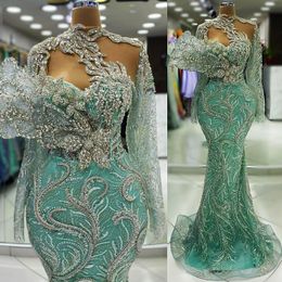 2024 Aso Ebi Mint Mermaid Prom Dress Crystals Beaded Luxurious Evening Formal Party Second Reception 50th Birthday Engagement Thanksgiving Gowns Dresses ZJ112