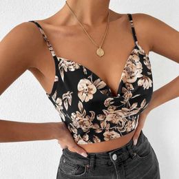 Women's Tanks Camis Sexy Bow Tank Top Womens Sleeveless Tight Corset Womens Sling Tight Corset Flower Pattern Top J240523