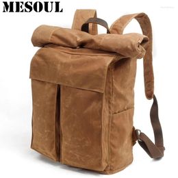 Backpack Men Large Capacity Travel Bag Waterproof Oil Wax Canvas Laptop Vintage College Style Casual Youth School Bags