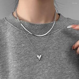 Pendant Necklaces Charm Double Layer Peach Heart Necklace Jewelry For Women Cute Cool Stainless Steel Clavicle Chain Aesthetic Y2k