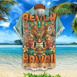 Men's Casual Shirts 2024 Shirt 3d Tiki Aloha Print Hawaiian For Men Summer Cool Male Clothing Fashion Short Sleeve Man