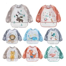 Baby Long Sleeve Scarf Waterproof Toddler Art Smock Feeding Bib Apron Pocket Infant Boys Girls Burp Cloth Banana Bibs for13Year 240515