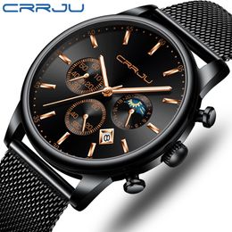 reloj hombre CRRJU Top Brand Luxury Men Watches Waterproof Business Date Window Wrist Watch Male Mesh Strap Casual Quartz Clock 194o