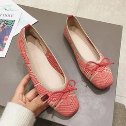 Casual Shoes Stretch Knitted Flats Woman Striped Bowtie Moccasins Breathable Ladies Ultra-Light Loafers Weaving