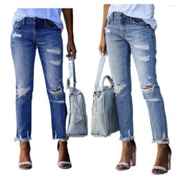 Women's Jeans 2024 Women Ripped Fashion Tassel Foot Mouth High Stretch Denim Pencil Pants Street Casual Hipster Clothing Blue/Black