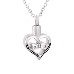 IJD9850 2pcs lot Hollow Heart Cremation Urn Necklace Human Ashes Memorial Ash Keepsake Pendant Necklace Funeral Jewelry with Crystal fo 196i