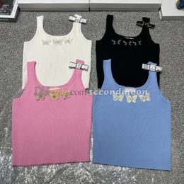 Butterfly Decoration Top Women Crew Neck Vest Knitted Tanks Top Spring Summer Sleeveless Vests