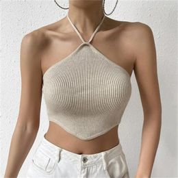 Women's Tanks Sexy Halter Cropped Top Knitted Vest Backless Lace Up Sleeveless Knitwears Elegant Women Camis Y2k Clothing Streetwear