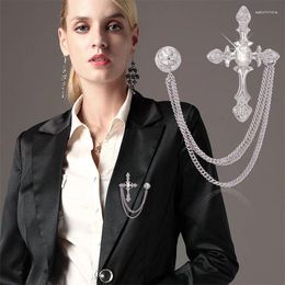 Brooches MZC Luxury Unisex Classic Cross Link Silver Plated For Male Female Lover Shirt Suit Pin Anime Jewellery Broche Vintage