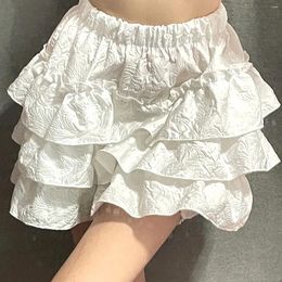 Skirts White Kawaii Lolita Skirt Shorts Women Summer Ruffle Patchwork Layered High Waist Cute Balletcore Mini Tutu Petticoat