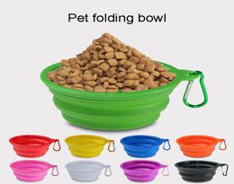 Multicolors Silicone Pet Folding Bowl Retractable Utensils Bowl Puppy Drinking Fountain Portable Outdoor Travel Bowl Carabiner BH12478542